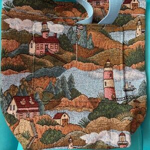 Nautical, Lighthouse Theme Tapestry Tote Bag 12 1/2W  X 13" H  X 4" D